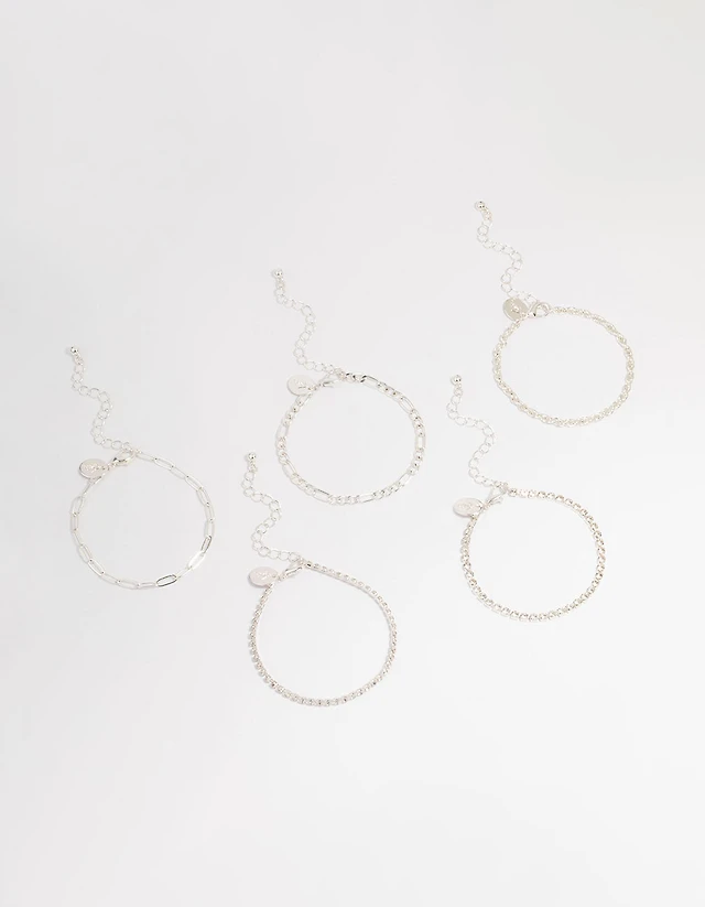 Silver Cupchain Figaro Bracelets 5-Pack