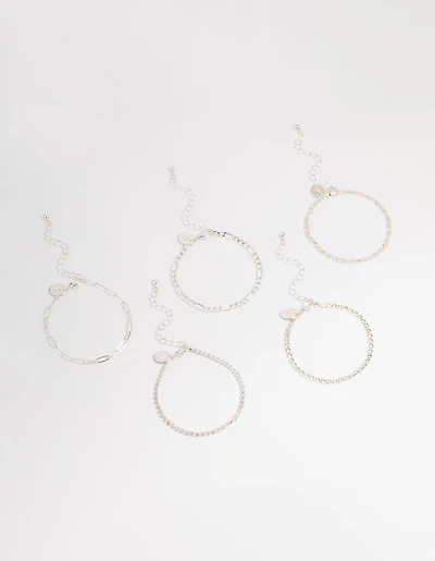 Silver Cupchain Figaro Bracelets 5-Pack