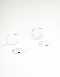 Silver Thin Twisted Hoop Earrings 2-Pack