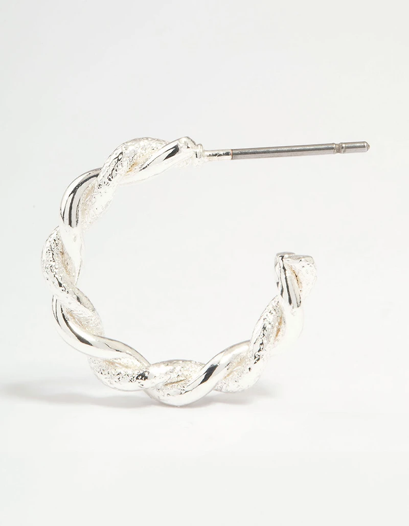 Silver Thin Twisted Hoop Earrings 2-Pack