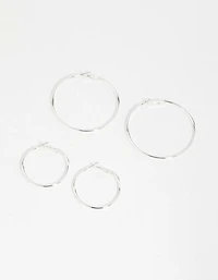 Silver Mixed Size Hoop Earrings 2-Pack
