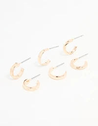 Gold Textured & Sleek Hoop Earrings 3-Pack
