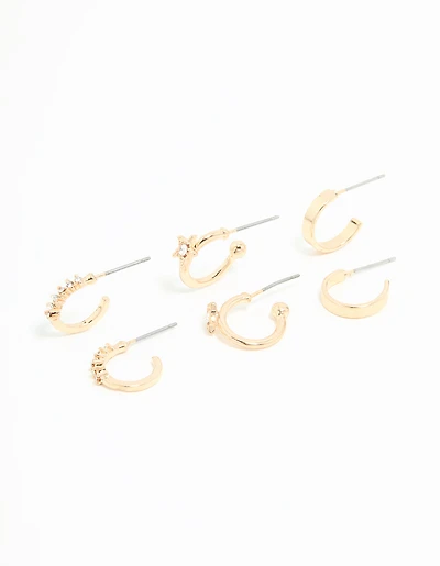 Gold Diamante Star Huggie Earrings 3-Pack