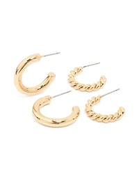 Gold Twisted & Round Hoop Earrings 2-Pack
