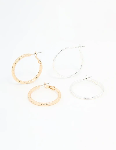 Mixed Metals Textured Hoop Earrings 2-Pack