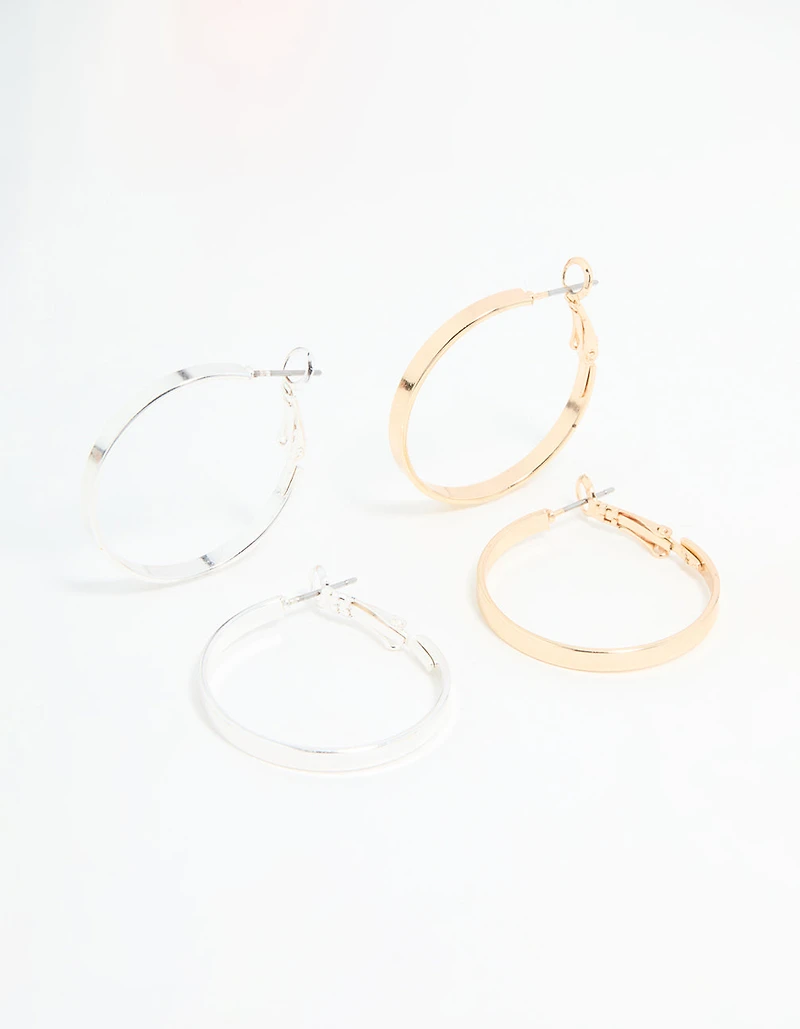 Mixed Metal Flat Hoop Earrings 2-Pack