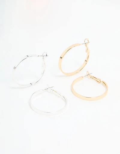 Mixed Metal Flat Hoop Earrings 2-Pack
