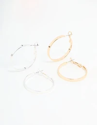 Mixed Metal Flat Hoop Earrings 2-Pack
