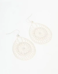 Silver Diamante Filigree Drop Earrings