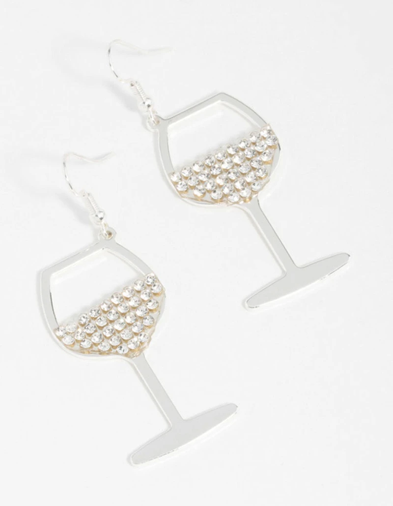 Silver Diamante Wine Glass Drop Earrings