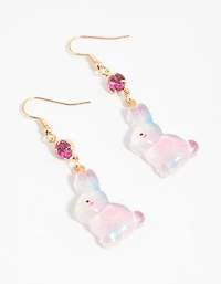 Gold Diamante Bunny Drop Earrings