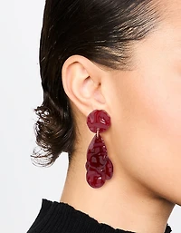 Red Acrylic Hammered Petal Drop Earrings
