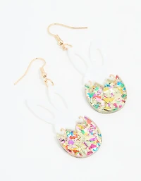 Gold Sequin Shaker Bunny Egg Drop Earrings