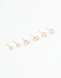 Gold Diamante Mixed Stud Earrings 3-Pack