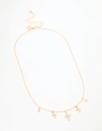 Gold Pearl Diamante Cross Charm Necklace