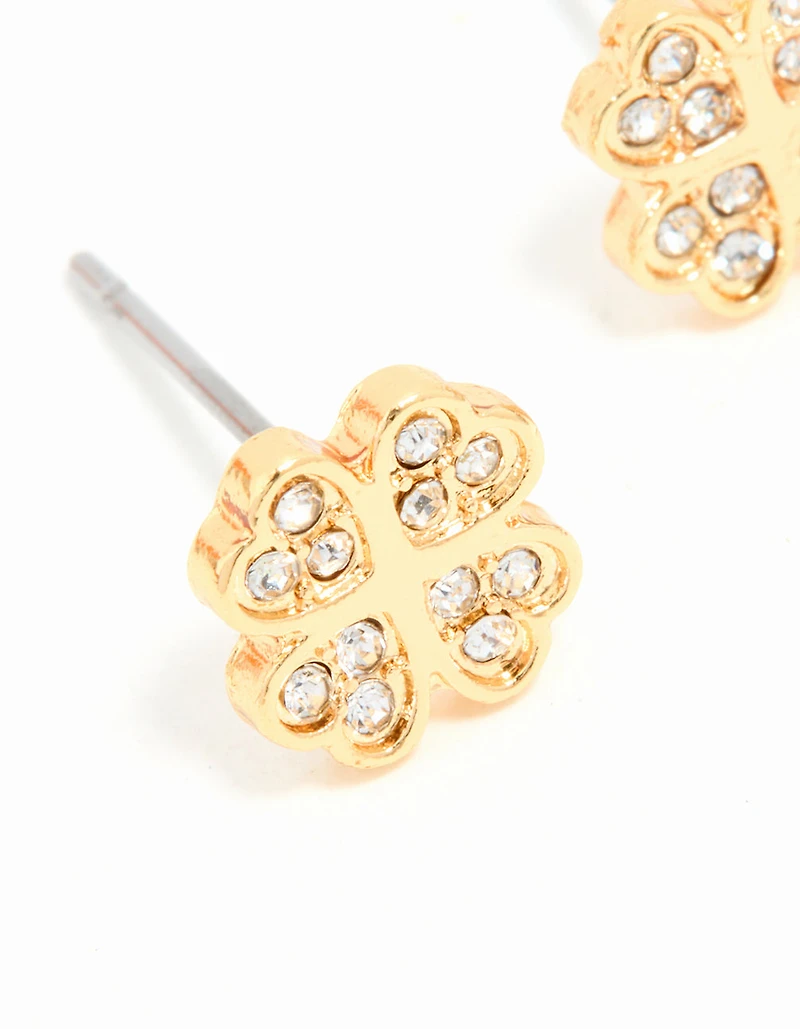 Gold Plated Surgical Steel Diamante Flower Stud Earrings