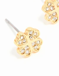 Gold Plated Surgical Steel Diamante Flower Stud Earrings