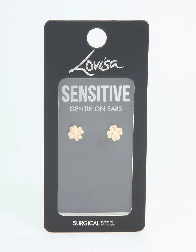 Gold Plated Surgical Steel Diamante Flower Stud Earrings