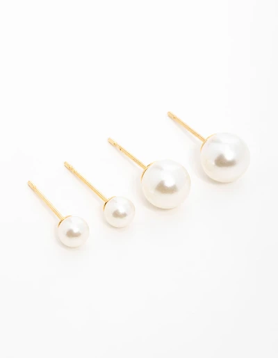 Gold Plated Surgical Steel Pearl Stud Earrings 2-Pack
