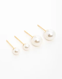 Gold Plated Surgical Steel Pearl Stud Earrings 2-Pack