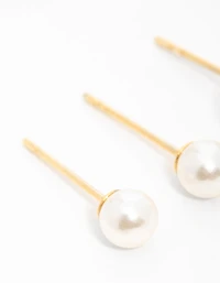 Gold Plated Surgical Steel Pearl Stud Earrings 2-Pack