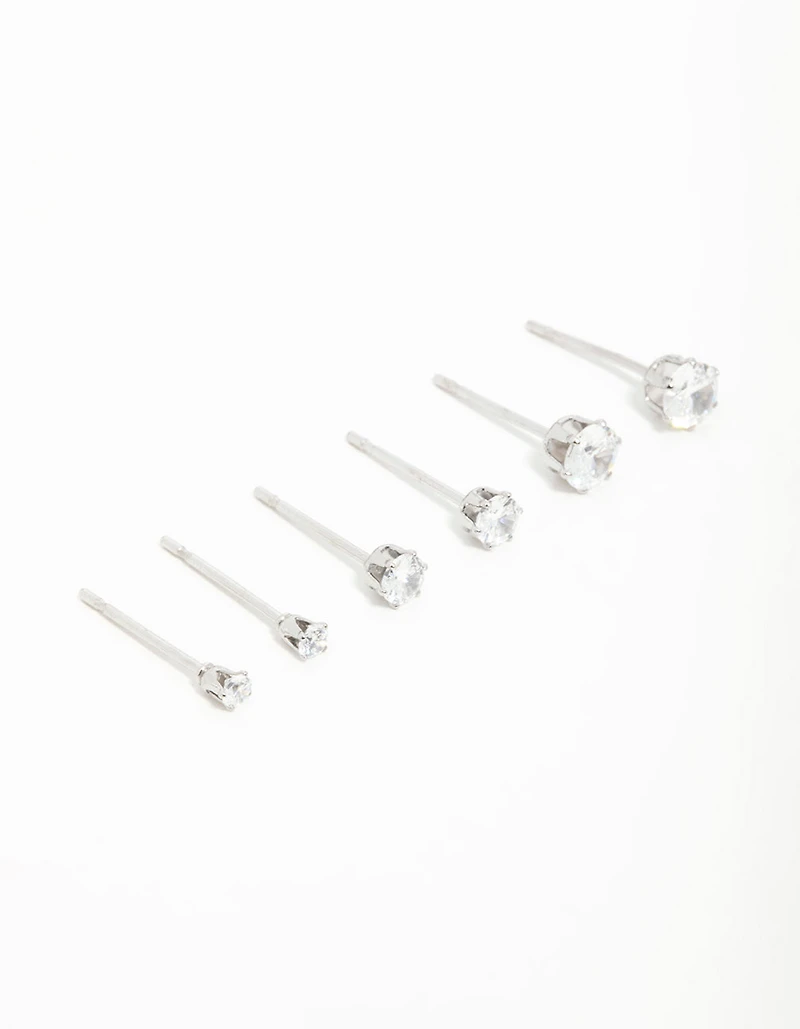 Surgical Steel Cubic Zirconia Stud Earrings 3-Pack