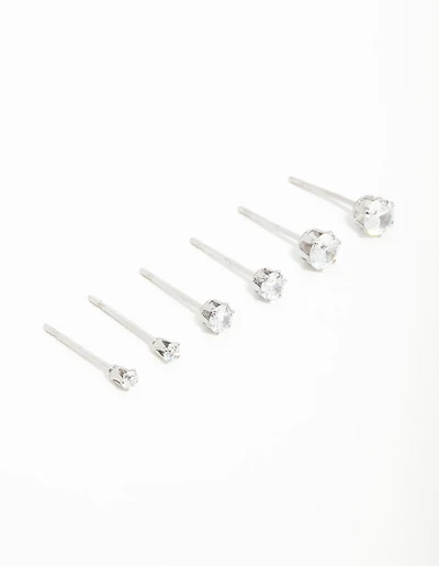 Surgical Steel Cubic Zirconia Stud Earrings 3-Pack