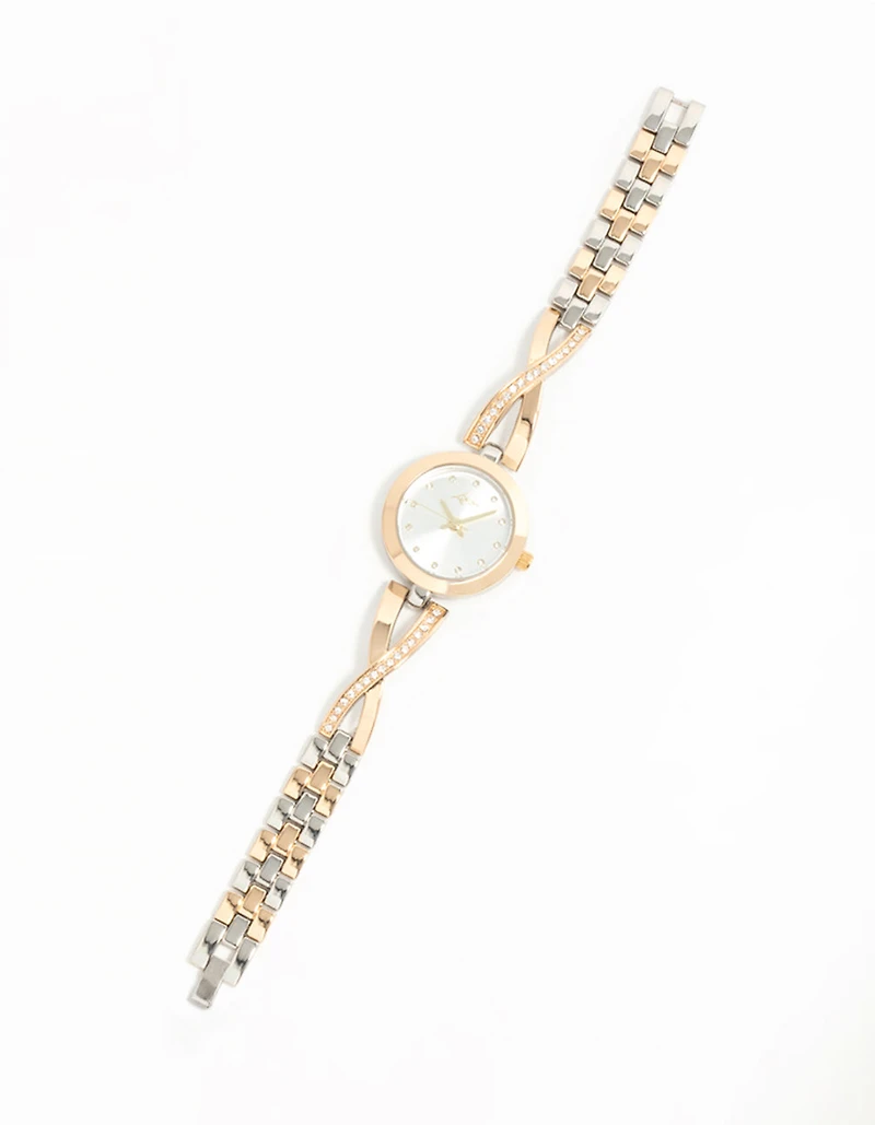 Mixed Metals Diamante Small Round Watch