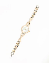 Mixed Metals Diamante Small Round Watch
