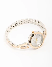 Mixed Metals Diamante Small Round Watch