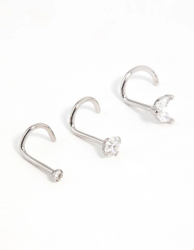 Surgical Steel Cubic Zirconia Butterfly & Round Nose Stud 3-Pack