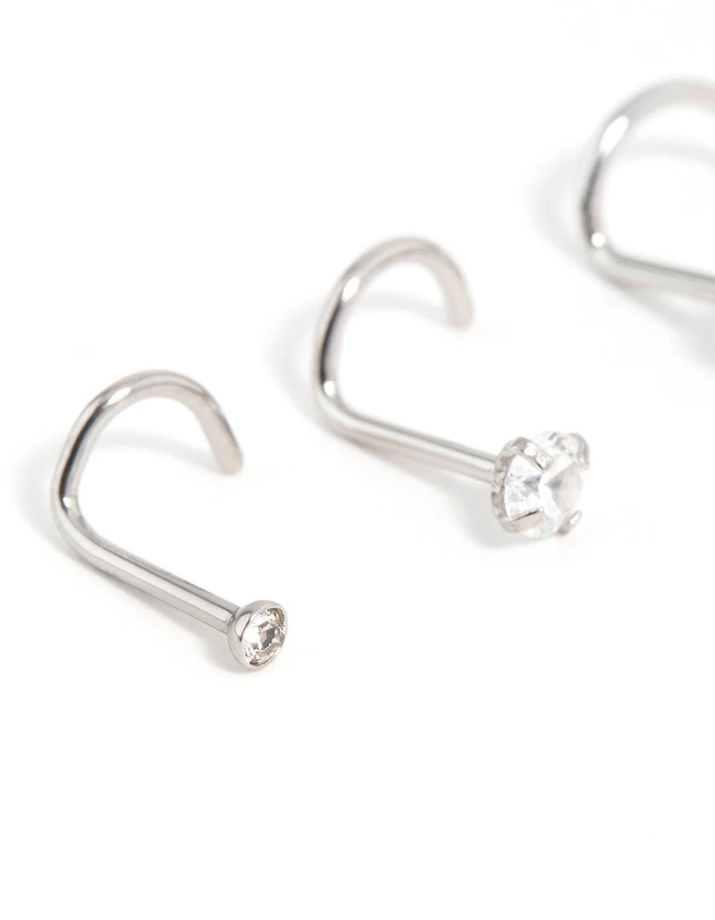Surgical Steel Cubic Zirconia Butterfly & Round Nose Stud 3-Pack