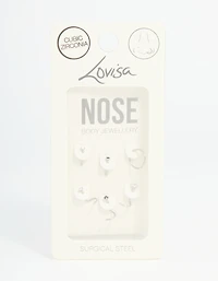 Surgical Steel Black Cubic Zirconia Nose Ring & Stud 6-Pack