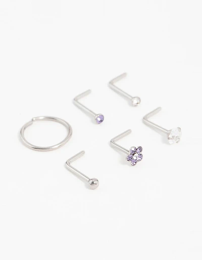 Surgical Steel Cubic Zirconia Flower Nose Piercing 6-Pack
