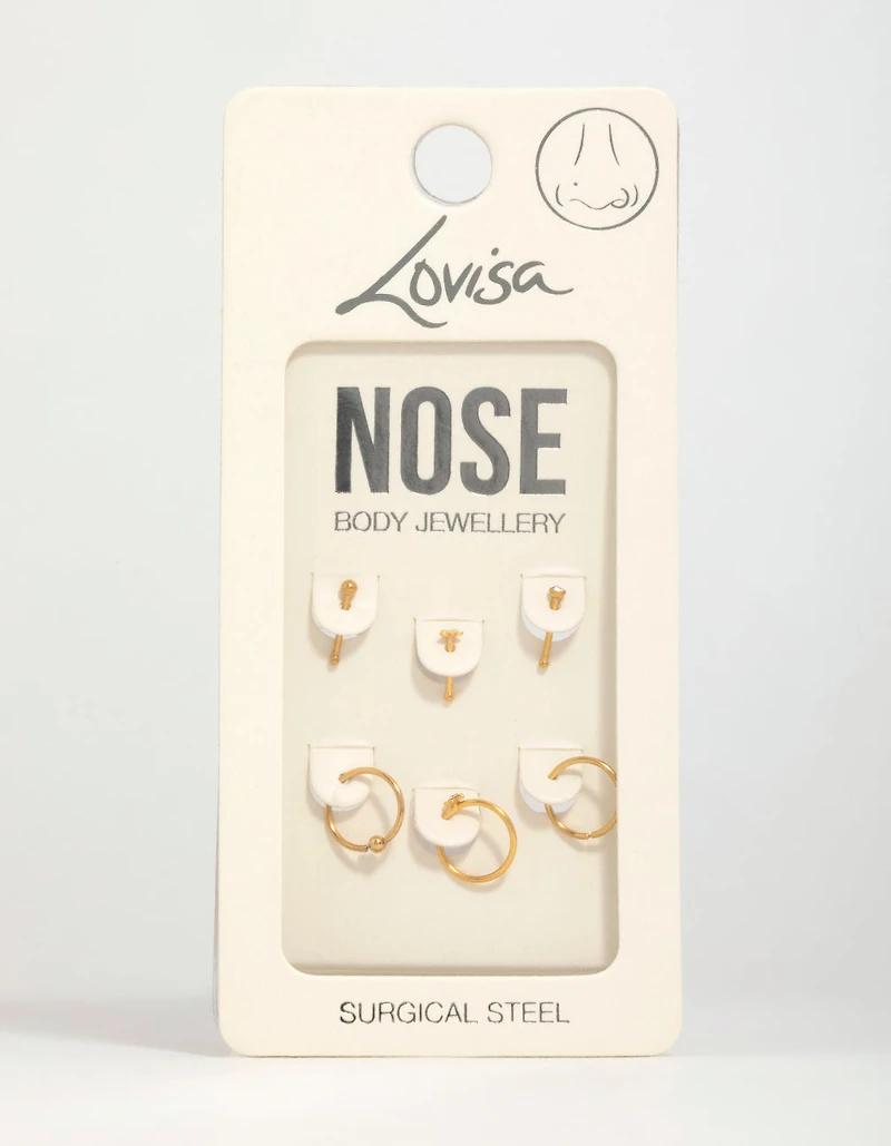 Gold Plated Surgical Steel Micro Star Nose Piercing 6-Pack