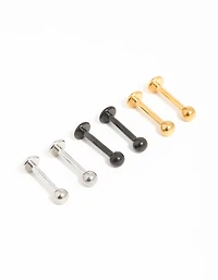 Mixed Finish Surgical Steel Small Ball Flat Back Studs 3-Pack