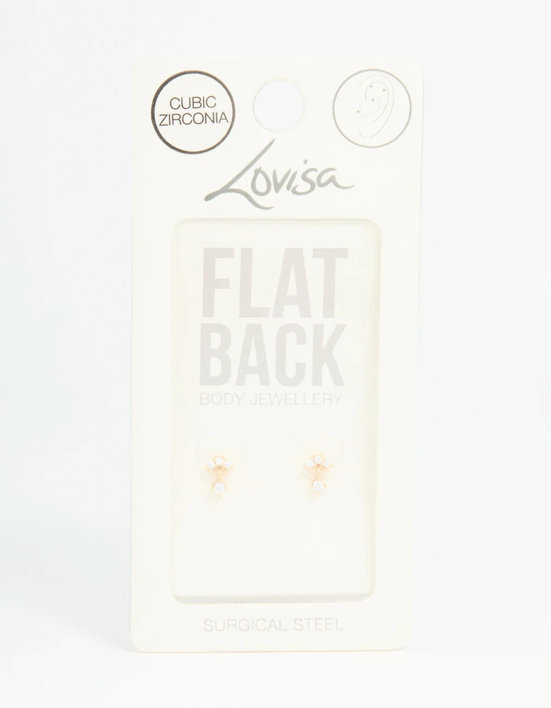Gold Plated Surgical Steel Cubic Zirconia Flat Back Pack