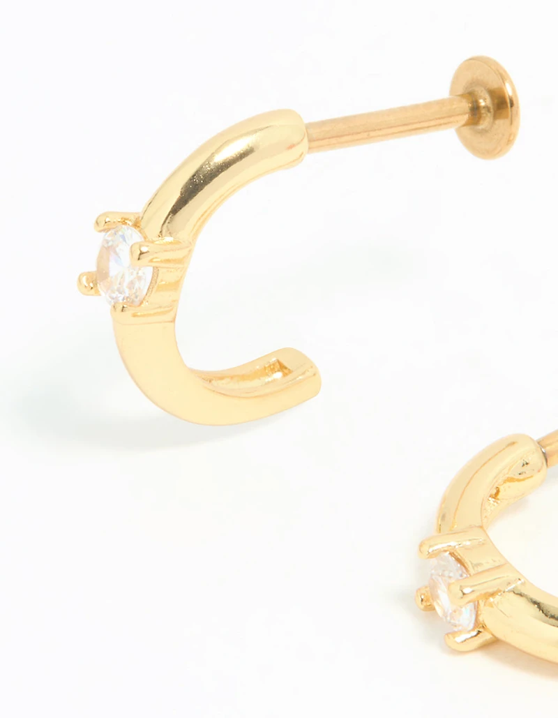 Gold Plated Surgical Steel Cubic Zirconia Ring Hoop Flat Backs