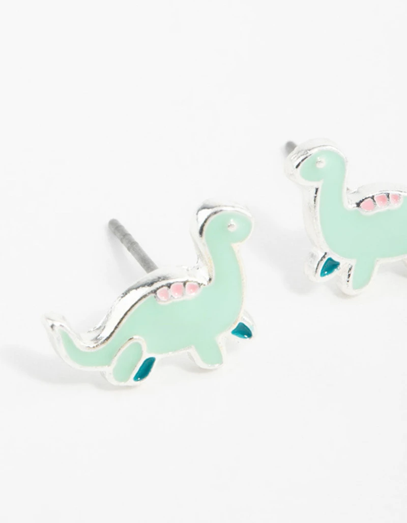 Silver Dinosaur Cartoon Stud Earrings