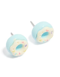 Silver Blue Donut Stud Earrings