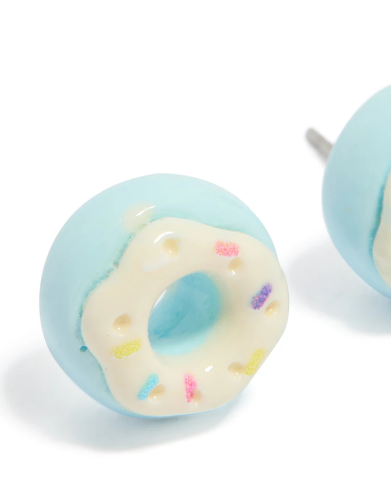Silver Blue Donut Stud Earrings