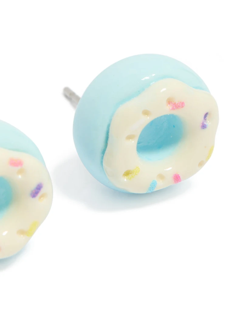 Silver Blue Donut Stud Earrings