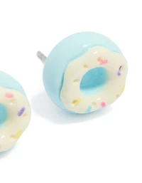 Silver Blue Donut Stud Earrings