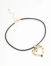 Gold Molten Heart Cord Pendant Necklace