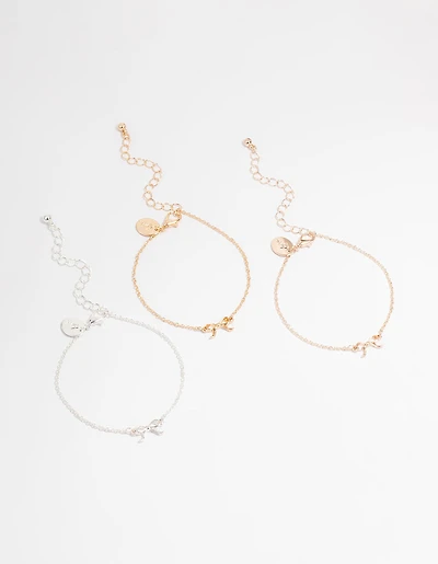 Mixed Metals Bow Bracelets 3-Pack