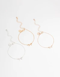 Mixed Metals Bow Bracelets 3-Pack