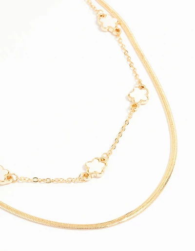 Gold Flower Layered Necklace