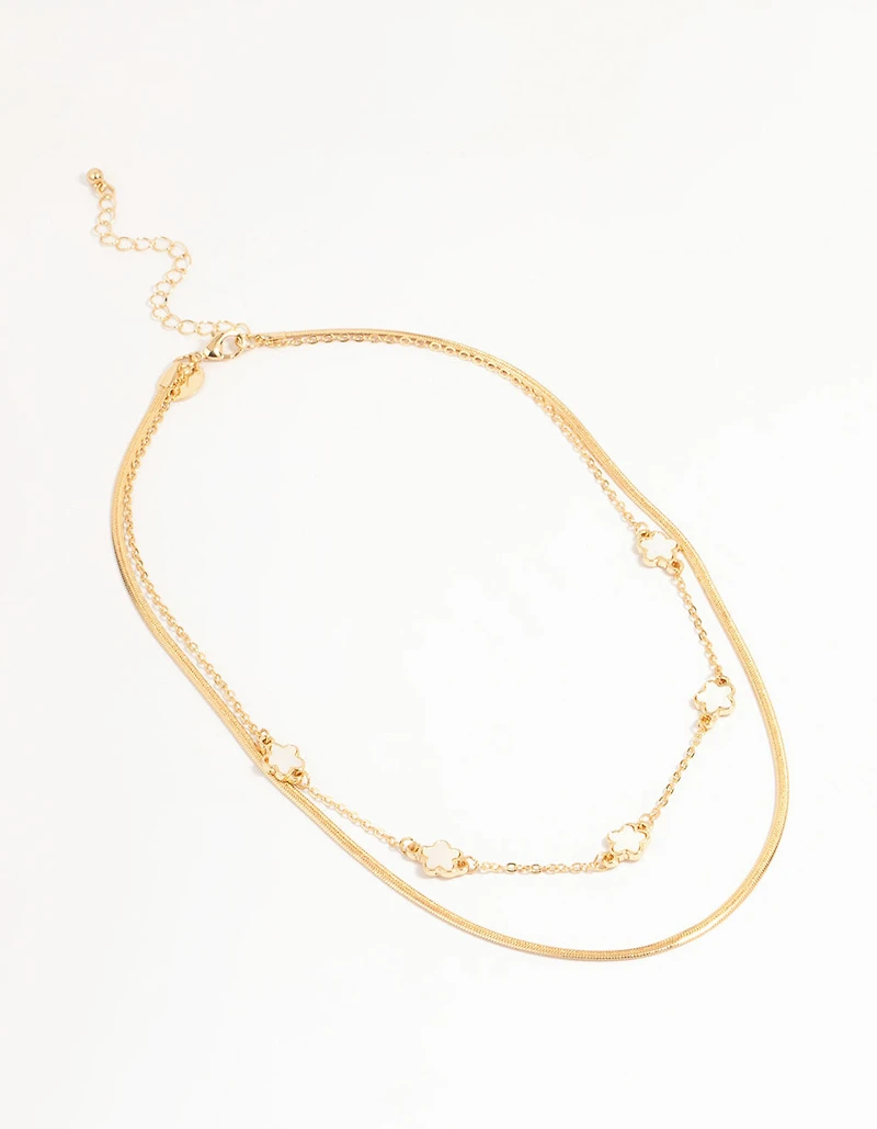 Collier en couches de fleurs dorées
