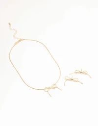 Gold Dainty Bow Necklace & Earrings Set