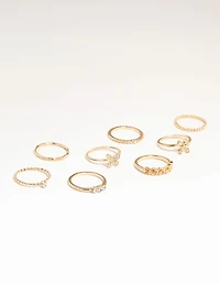 Gold Butterfly & Bow Rings 8-Pack